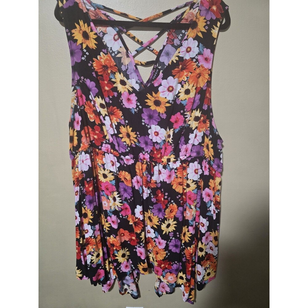 Torrid Babydoll stretch challis hanky hem Tank top Colorful floral size 4